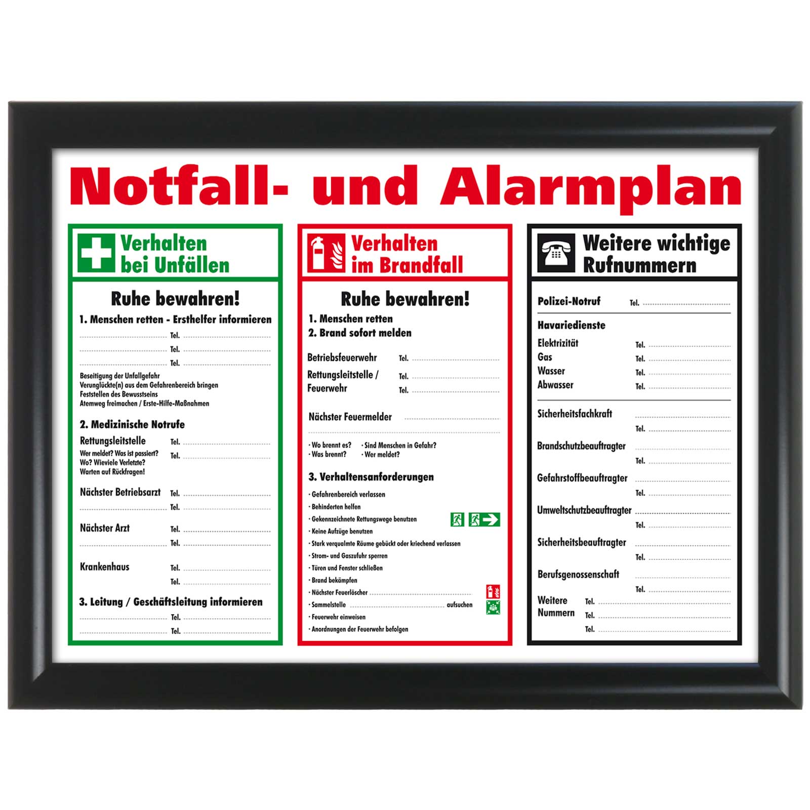 Schild Aushang Notfallplan Alarmplan A4 A3 gerahmt zum ...